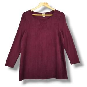 Chico's Faux Suede Long Sleeve Shirt Tunic Top‎ Chico 1 US M Medium Burgundy